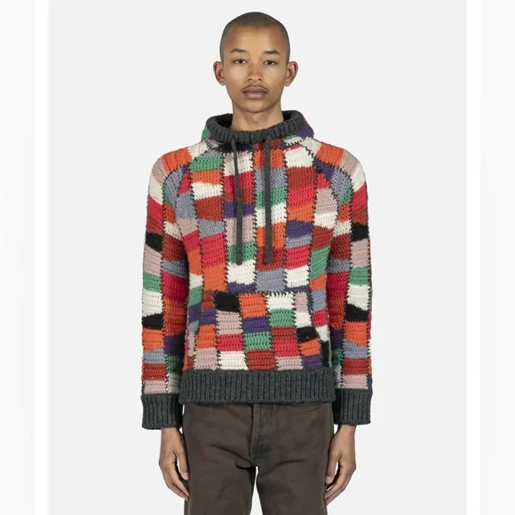 Marni wool crochet patch multicolor pullover hoodie w/ pouch - 46/ US men sm - Picture 1 of 16